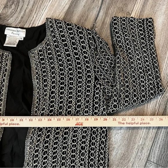 vintage ADRIANNA PAPELL EVENING Beaded Embroidered Silk Jacket Lined Size Large - Picture 5 of 7